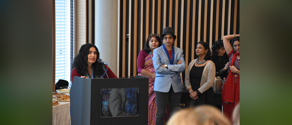  	
Mrs. Sushma Pandey, spouse of Amb. Indra Mani Pandey, PR of India to the UN and other IOs, addressing United Nations Women’s Guild members at the UNWG Coffee Morning at Palais des Nations.