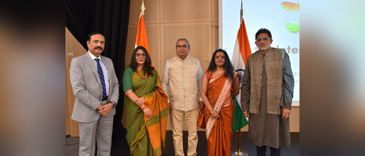  Discourse on Social Justice and Gender Equality organised on the occasion of International Day of Non-violence – In Picture - Amb. Indra Mani Pandey, PR, Smt. Sumedha Verma Ojha, Shri Miloon Kothari, Amb. Priyanka Chauhan, DPR and Shri Sunil Achaya, Consul General
