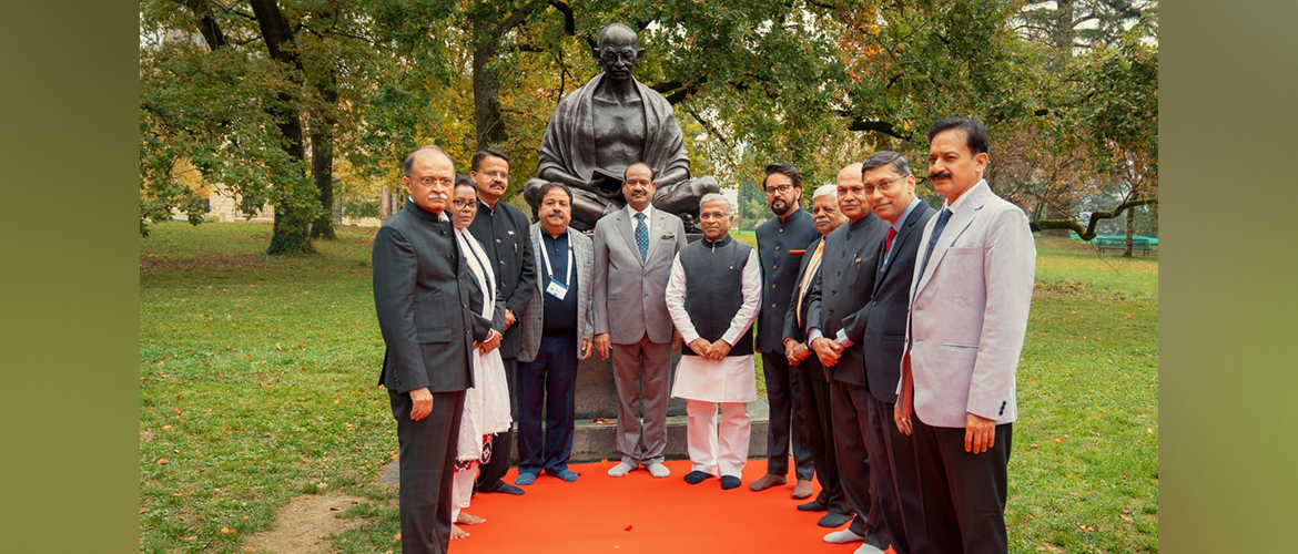  Parliament Delegation led by Lok Sabha Speaker Om Birla paid homage to Mahatma Gandhi